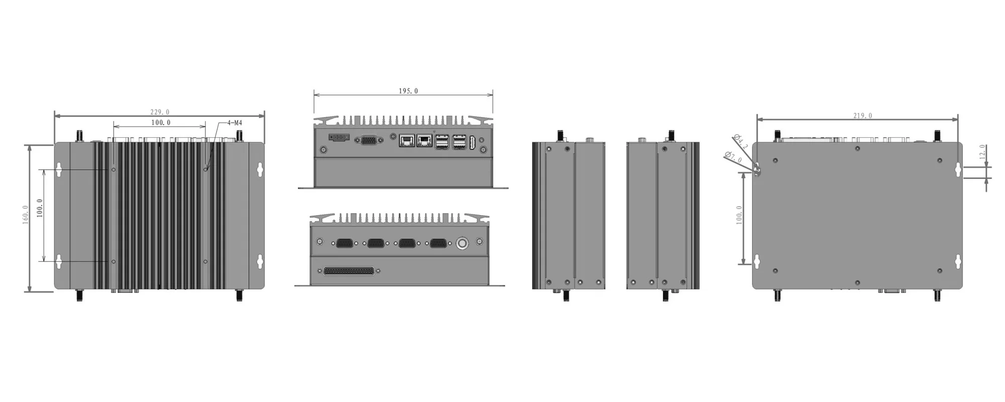 EPC-202B embedded industrial computer - three-view dimensions (mm)