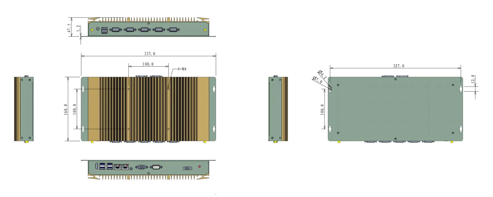 EPC-306A industrial computer - three-view dimensions (mm)