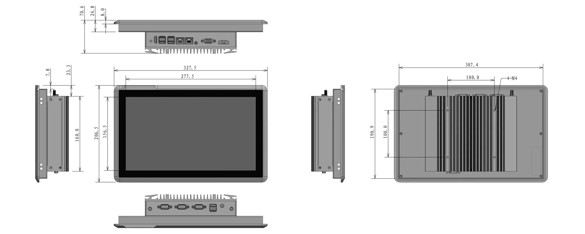EPC-W1292A widescreen industrial panel PC (16:9) - dimensional drawing (mm)