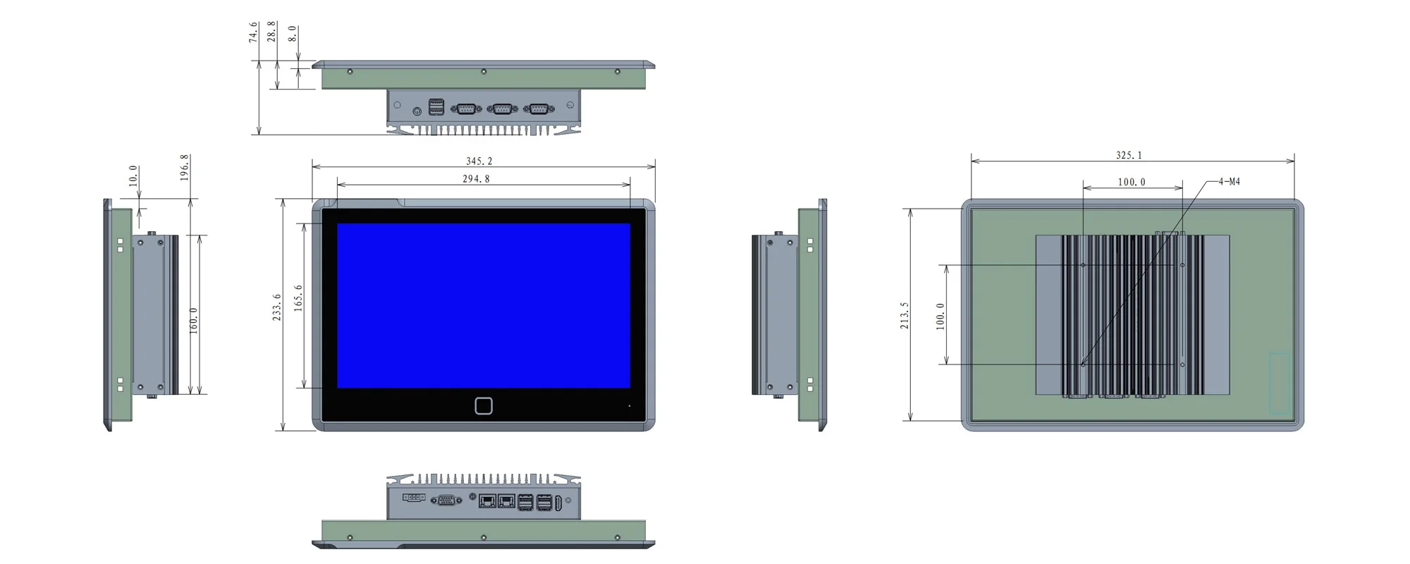 EPC-W1322T widescreen industrial panel PC (16:9) - dimensional drawing (mm)
