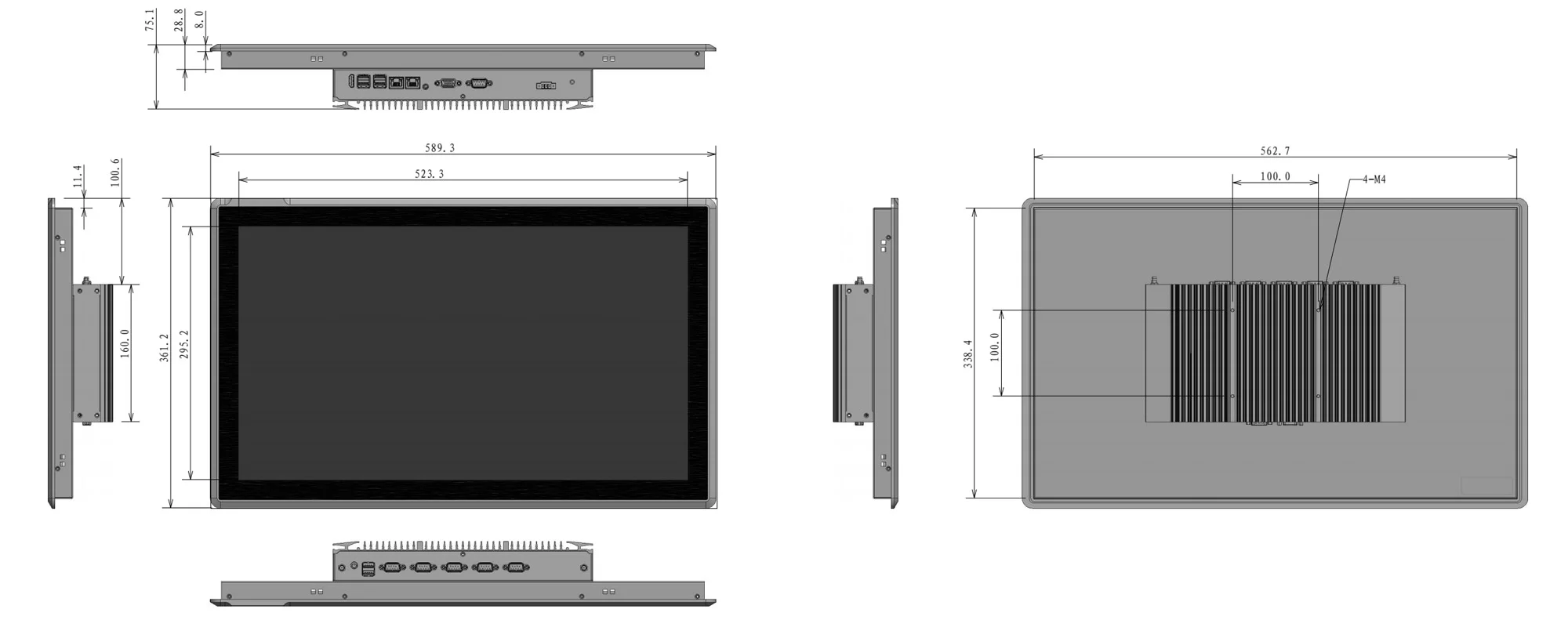 EPC-W2462A industrial panel PC - dimensional drawing (mm)