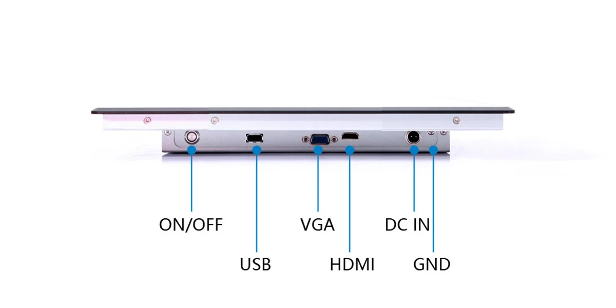 FPM-S1202A industrial monitor (standard screen) - front panel I/O layout