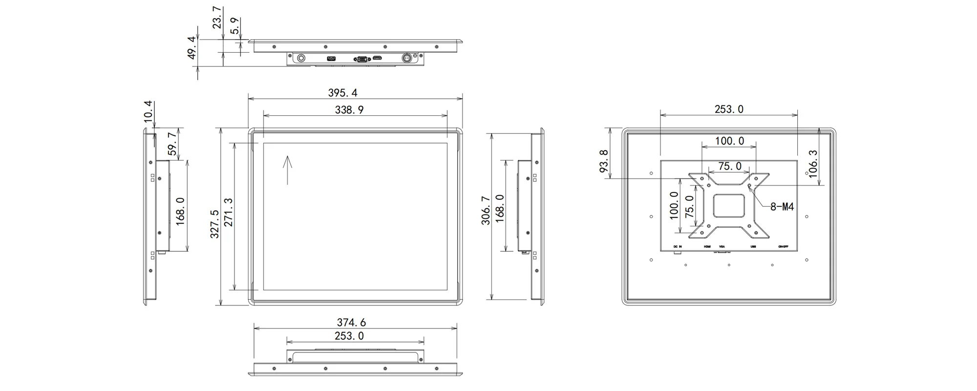 FPM-S1702A industrial monitor (standard screen) - dimensional drawing (mm)