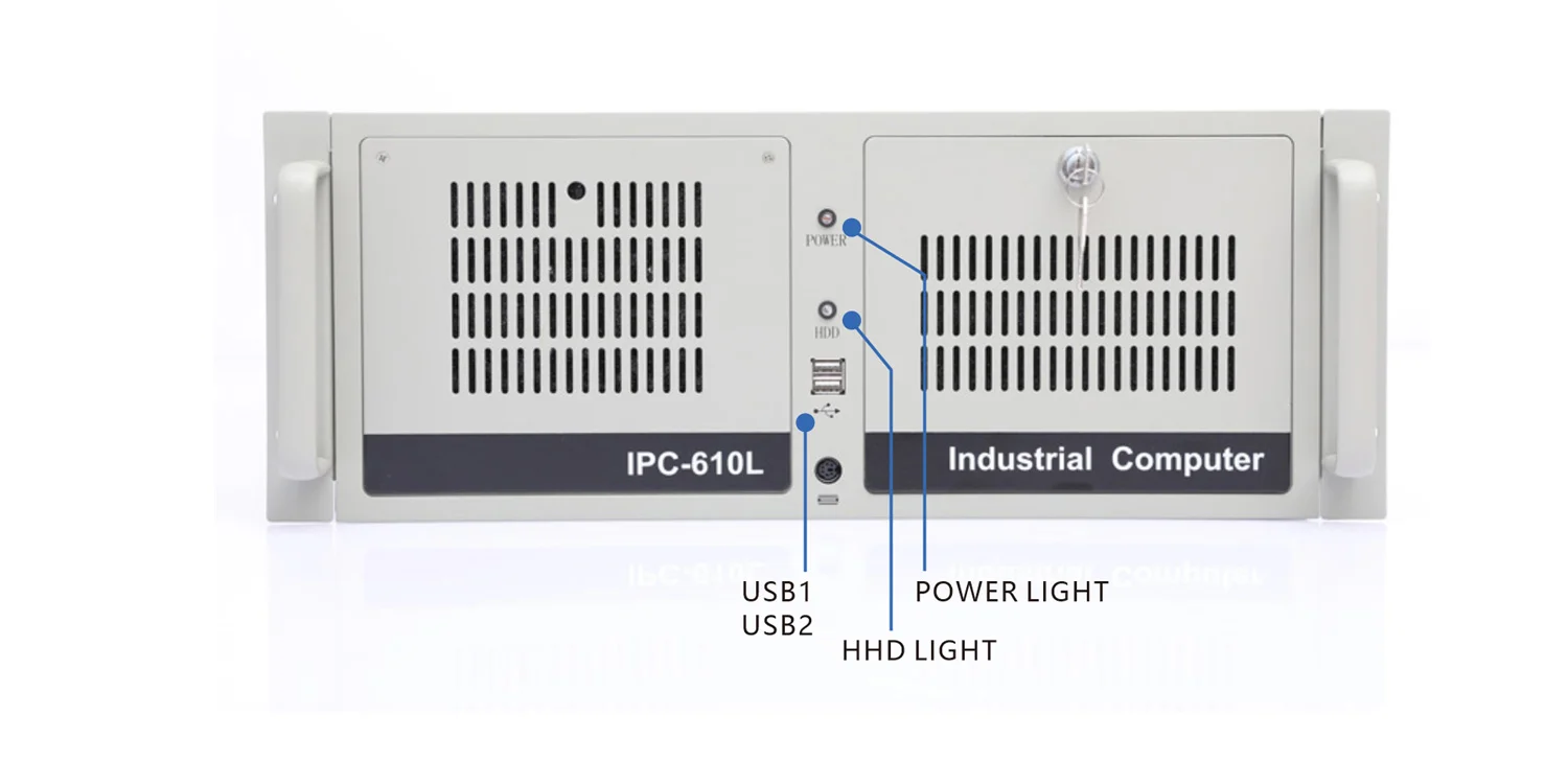 IPC-610-ISeries rackmount industrial server - front panel I/O layout