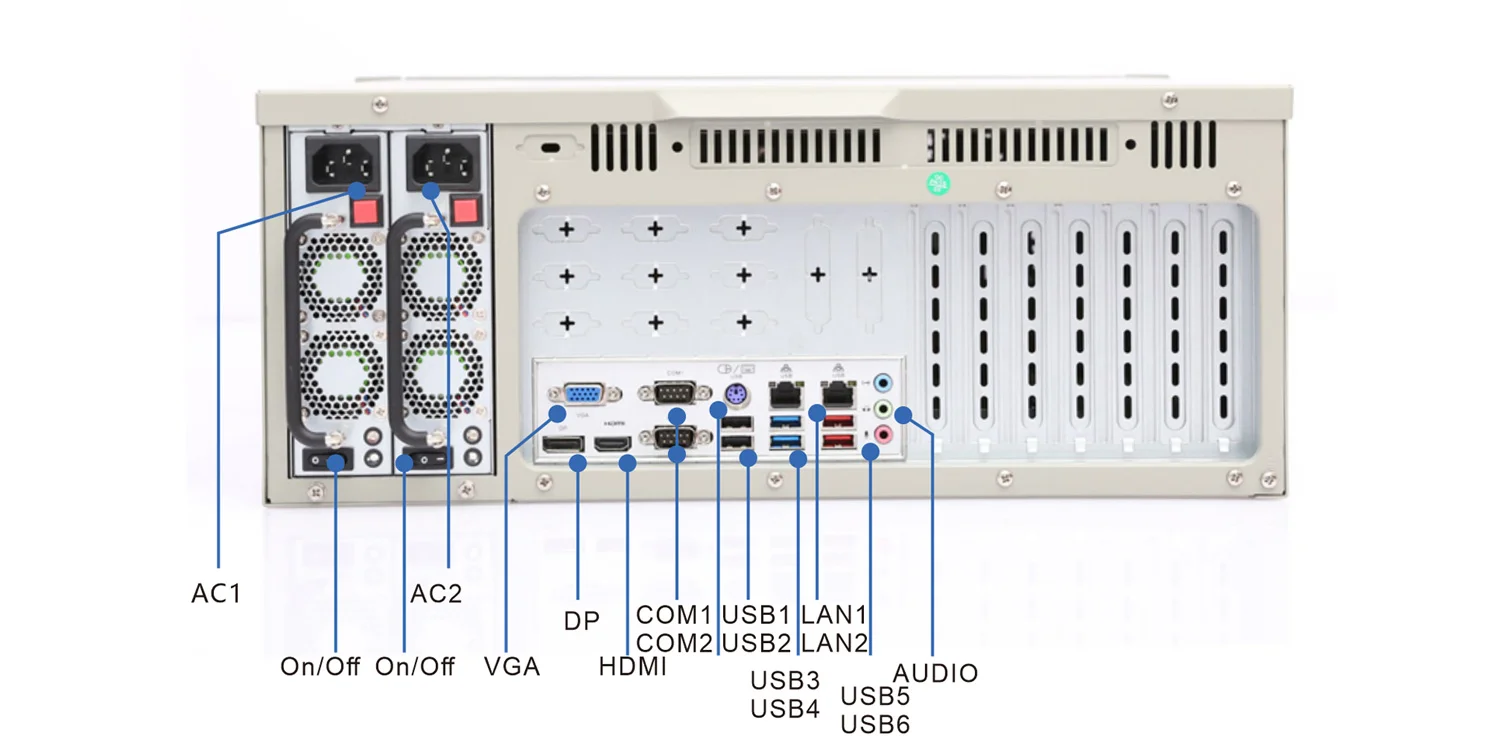 IPC-610-ISeries rackmount industrial server - rear panel I/O layout