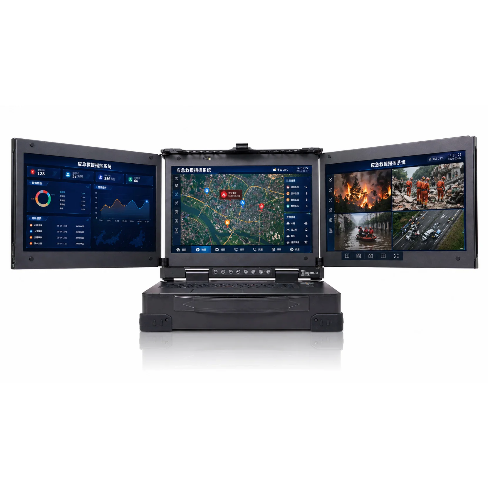 MPC-AS-W150-T3-A triple-screen portable workstation in aluminum trolley case front view — CESIPC