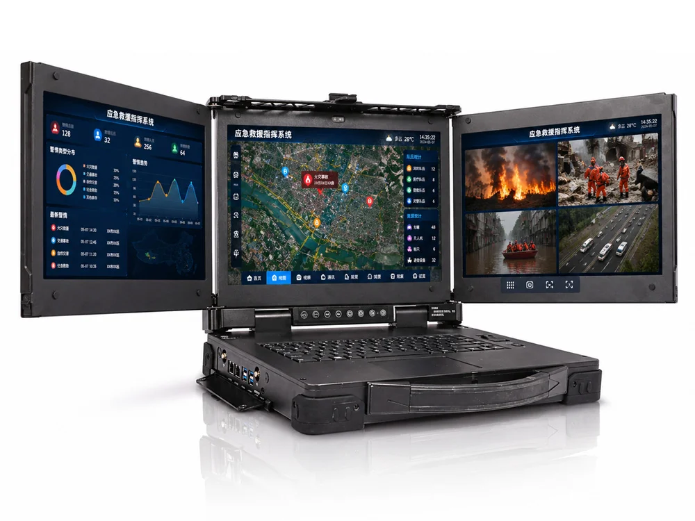 MPC-AS-W150-T3-A triple-screen rugged portable workstation - product detail shot