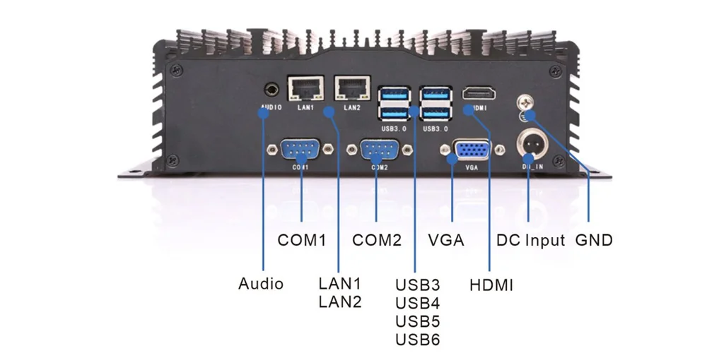 UPC-108H universal box industrial PC - front panel I/O layout