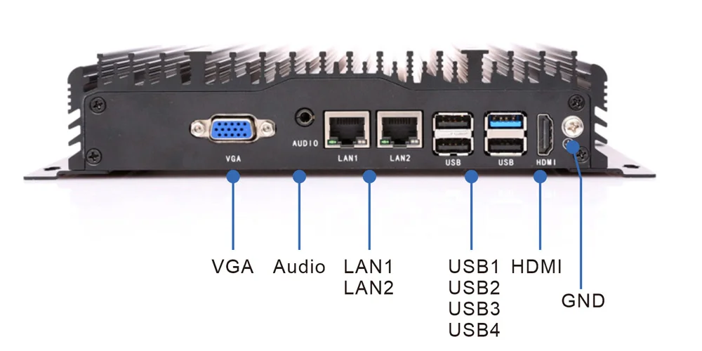 UPC-206E universal box industrial PC - front panel I/O layout