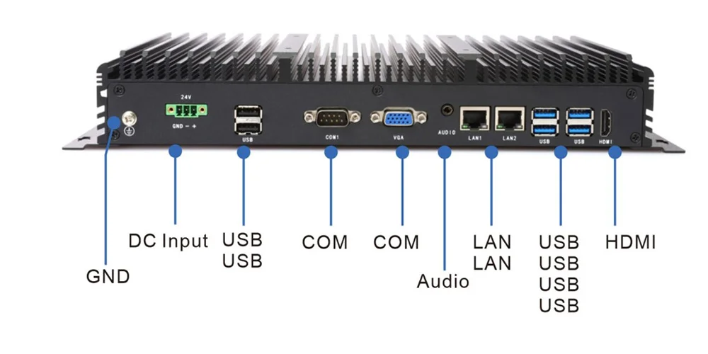 UPC-302F universal box industrial PC - front panel I/O layout