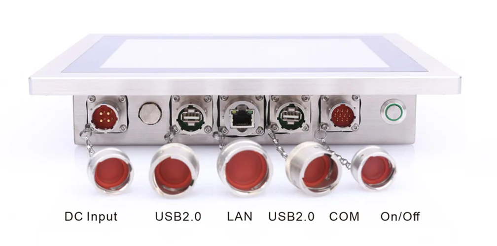 WPC-S1022A-G fully sealed high-protection panel PC (G-grade / IP69K) - front panel I/O layout