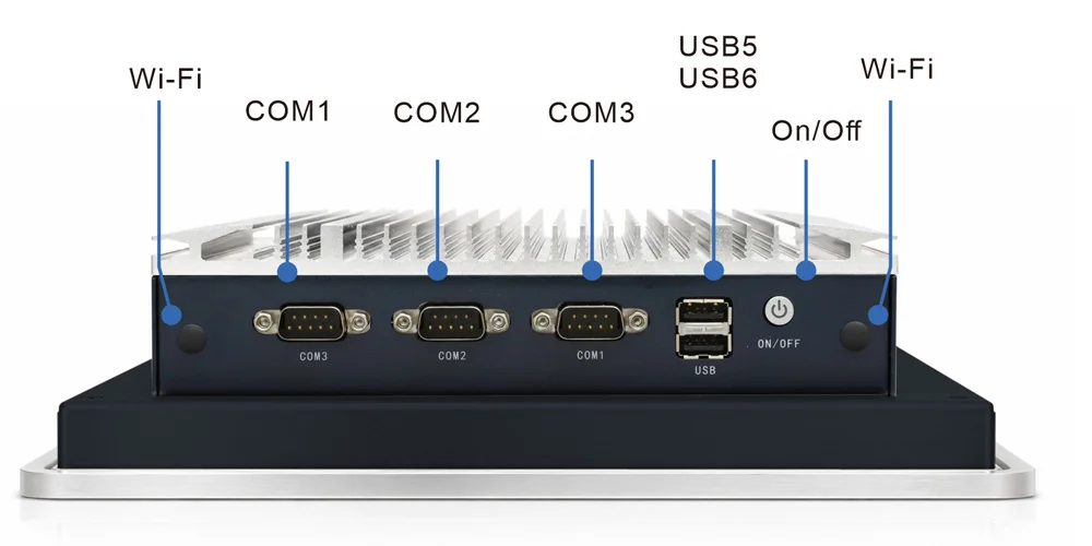 WPC-S1092A-S embedded hygienic panel PC (S-grade / IP69K front panel) - rear panel I/O layout