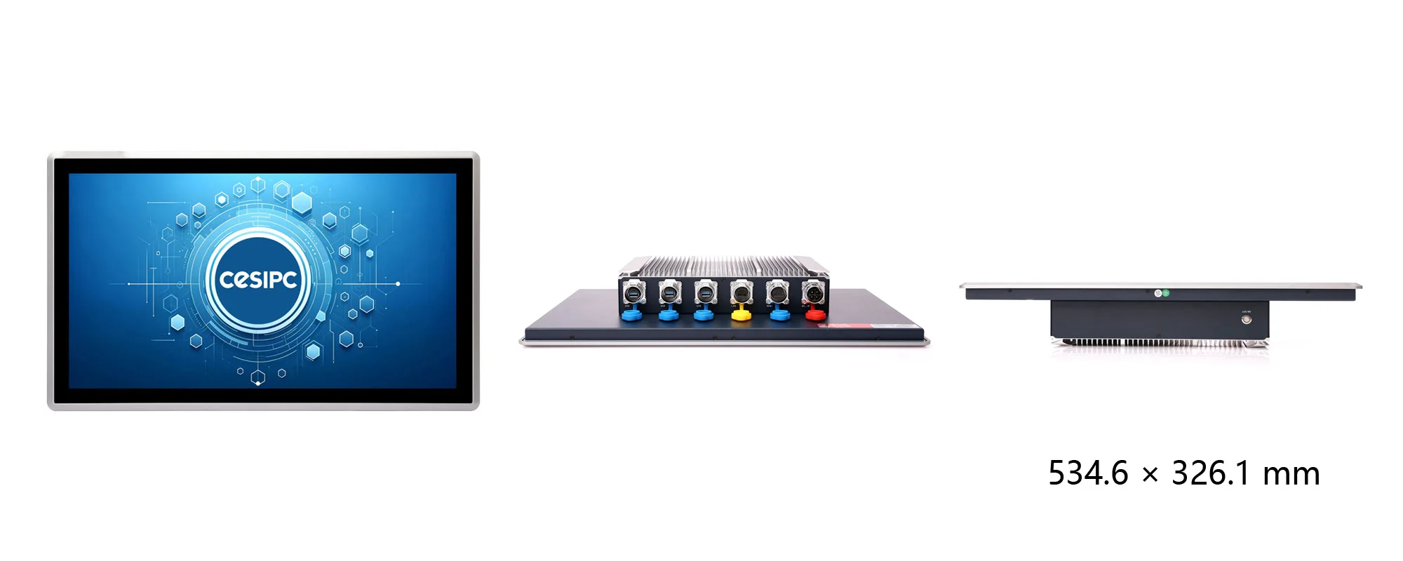 WPC-W2172A-L widescreen light-duty panel PC (L grade / IP65) - three-view dimension drawing (mm)
